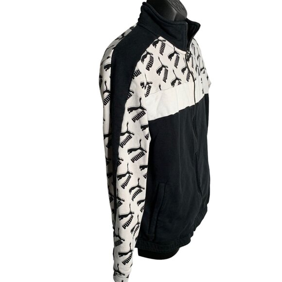 Puma Full Zip Logo Sweatshirt Track Jacket L Black Fleece High Neck Pockets - Picture 6 of 7
